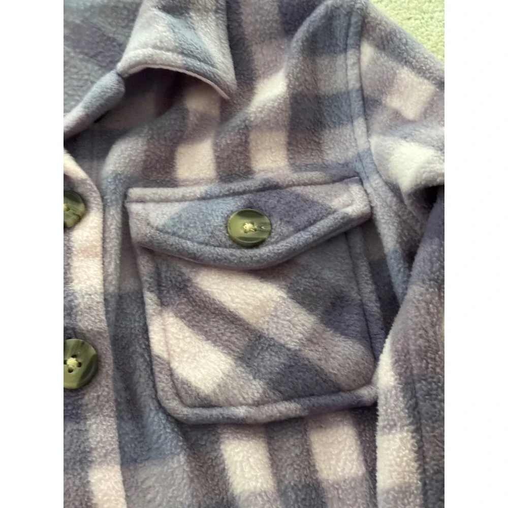 Pekkle‎ Girls Purple Pink Plaid Fleece Shacket Button Down Shirt Jacket 4T